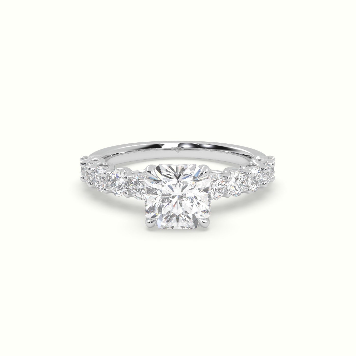 18K White Gold Asscher Cut Diamond Engagement Ring With Side Stones
