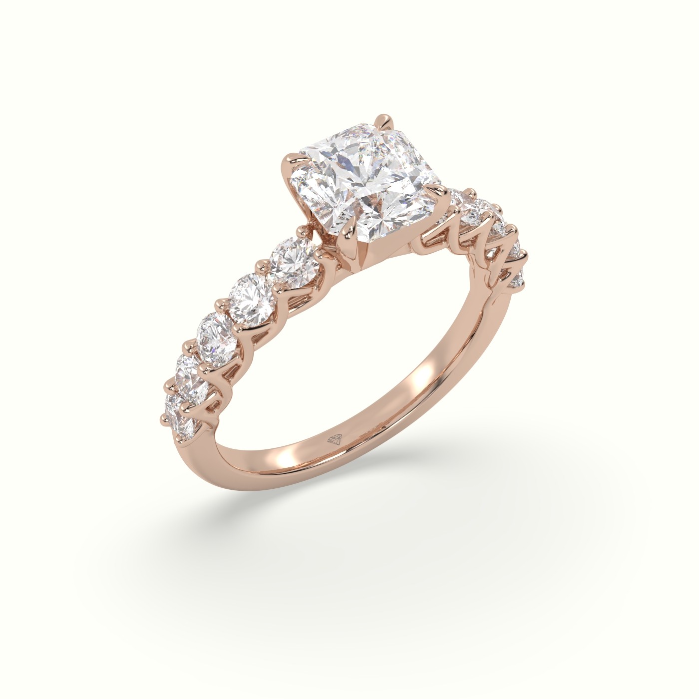 18K Rose Gold Asscher Cut Diamond Engagement Ring With Side Stones