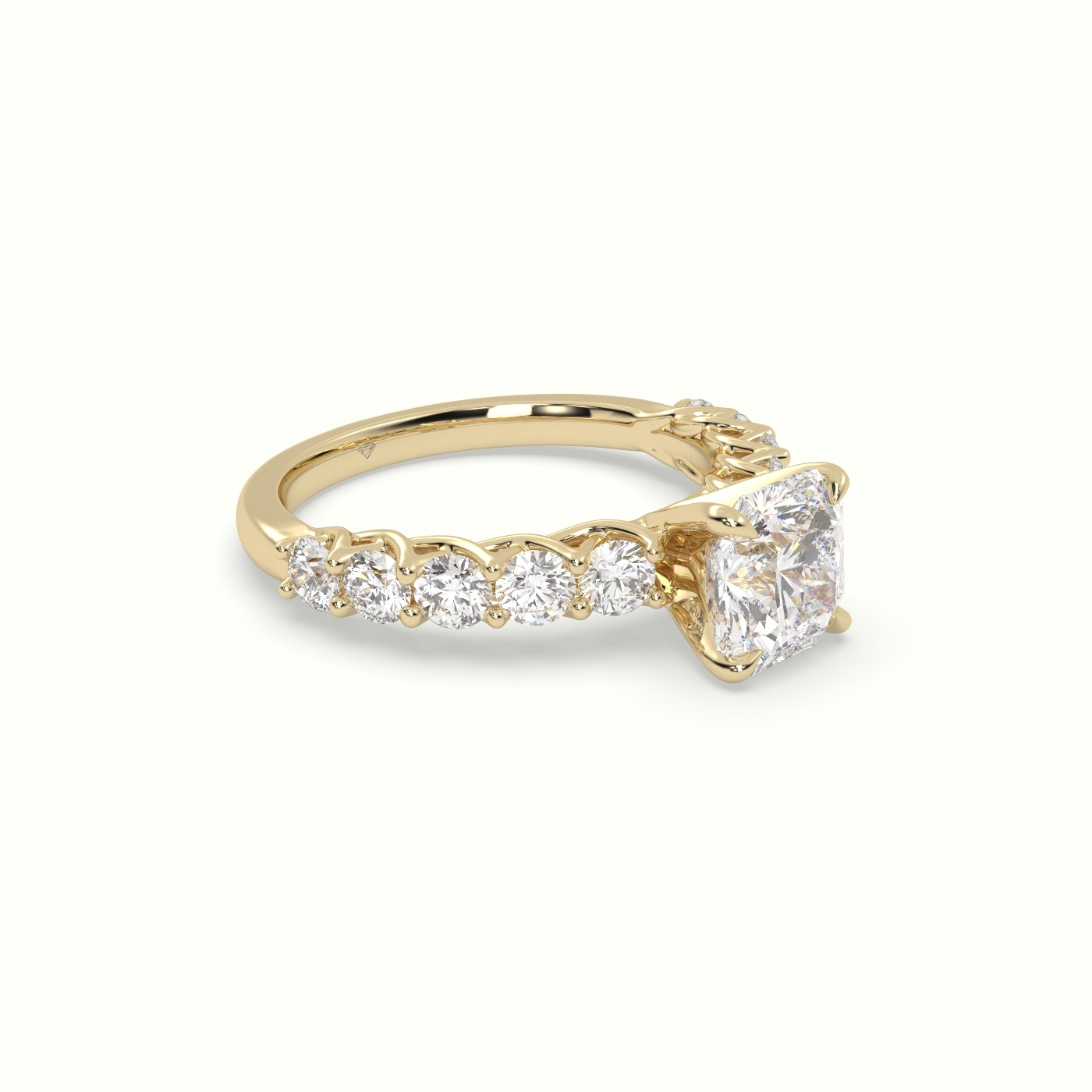 18K Yellow Gold Asscher Cut Diamond Engagement Ring With Side Stones