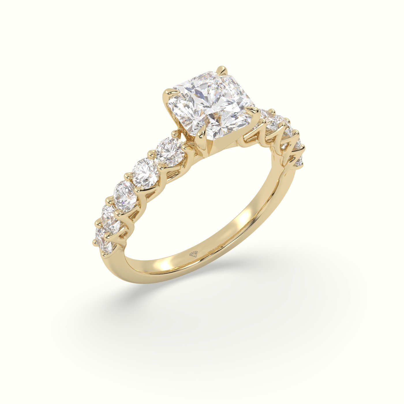 18K Yellow Gold Asscher Cut Diamond Engagement Ring With Side Stones