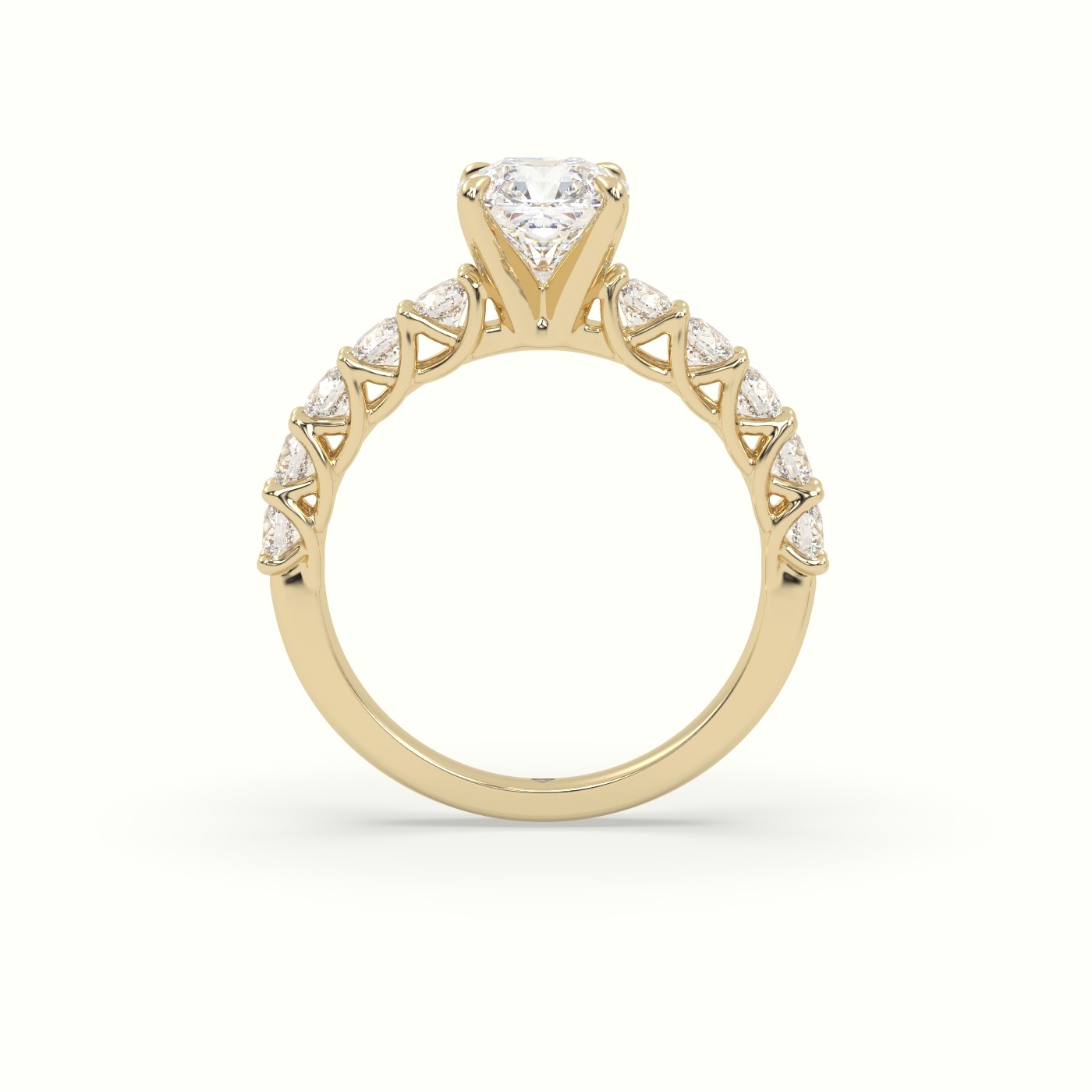 18K Yellow Gold Asscher Cut Diamond Engagement Ring With Side Stones