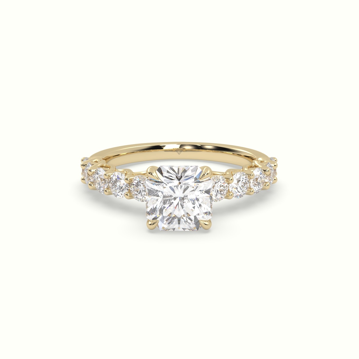 18K Yellow Gold Asscher Cut Diamond Engagement Ring With Side Stones