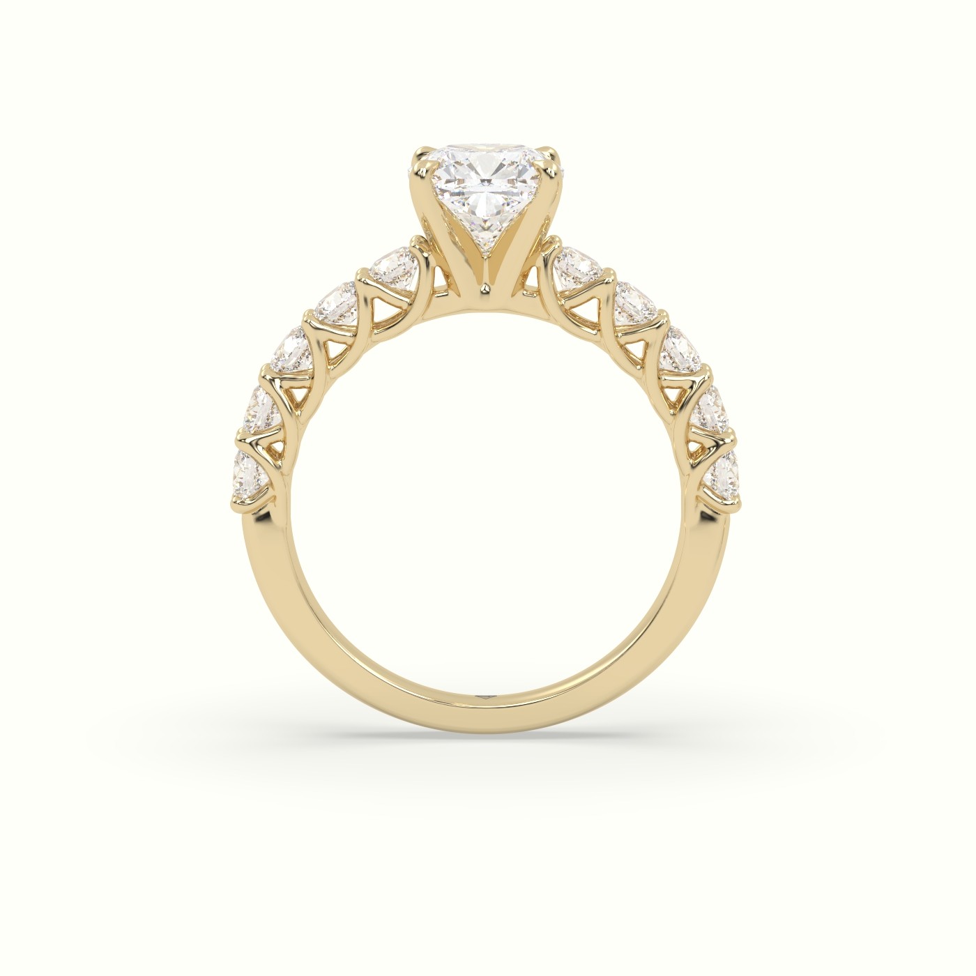 18K Yellow Gold Cushion Cut Diamond Engagement Ring with Side Stones