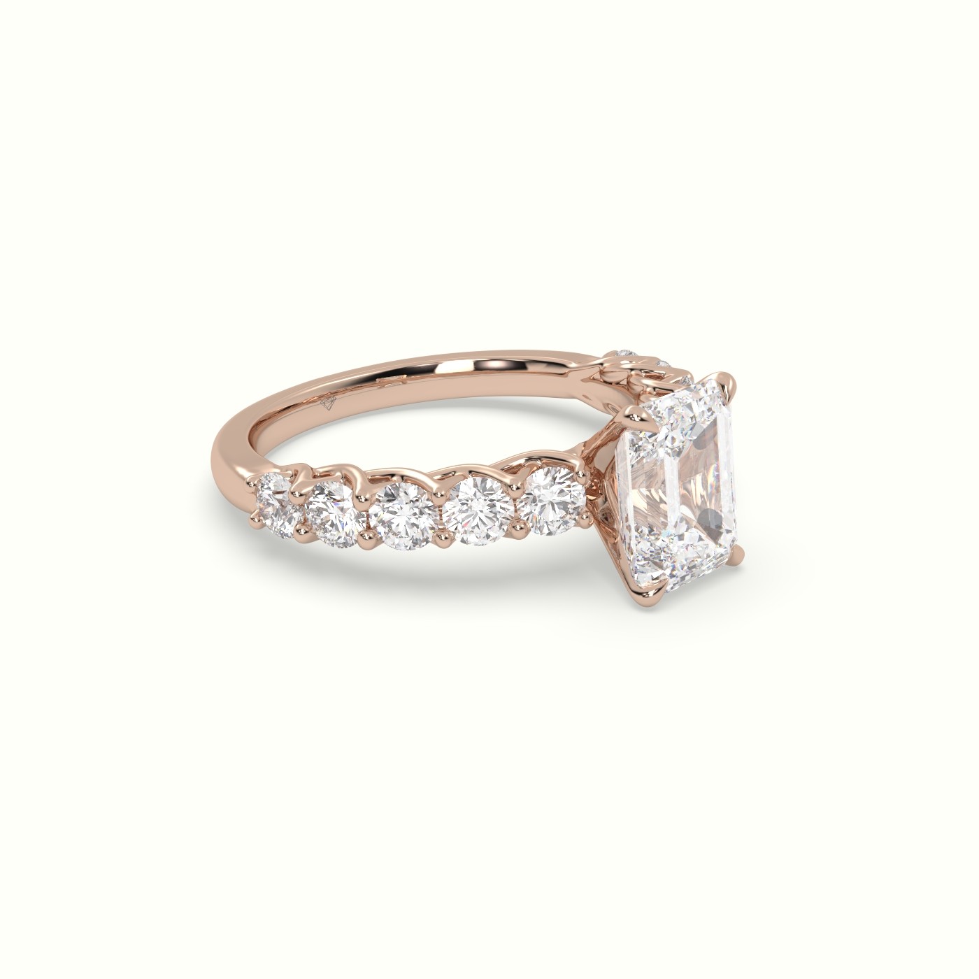 18K Rose Gold Emerald Cut Diamond Engagement Ring with Side Stones