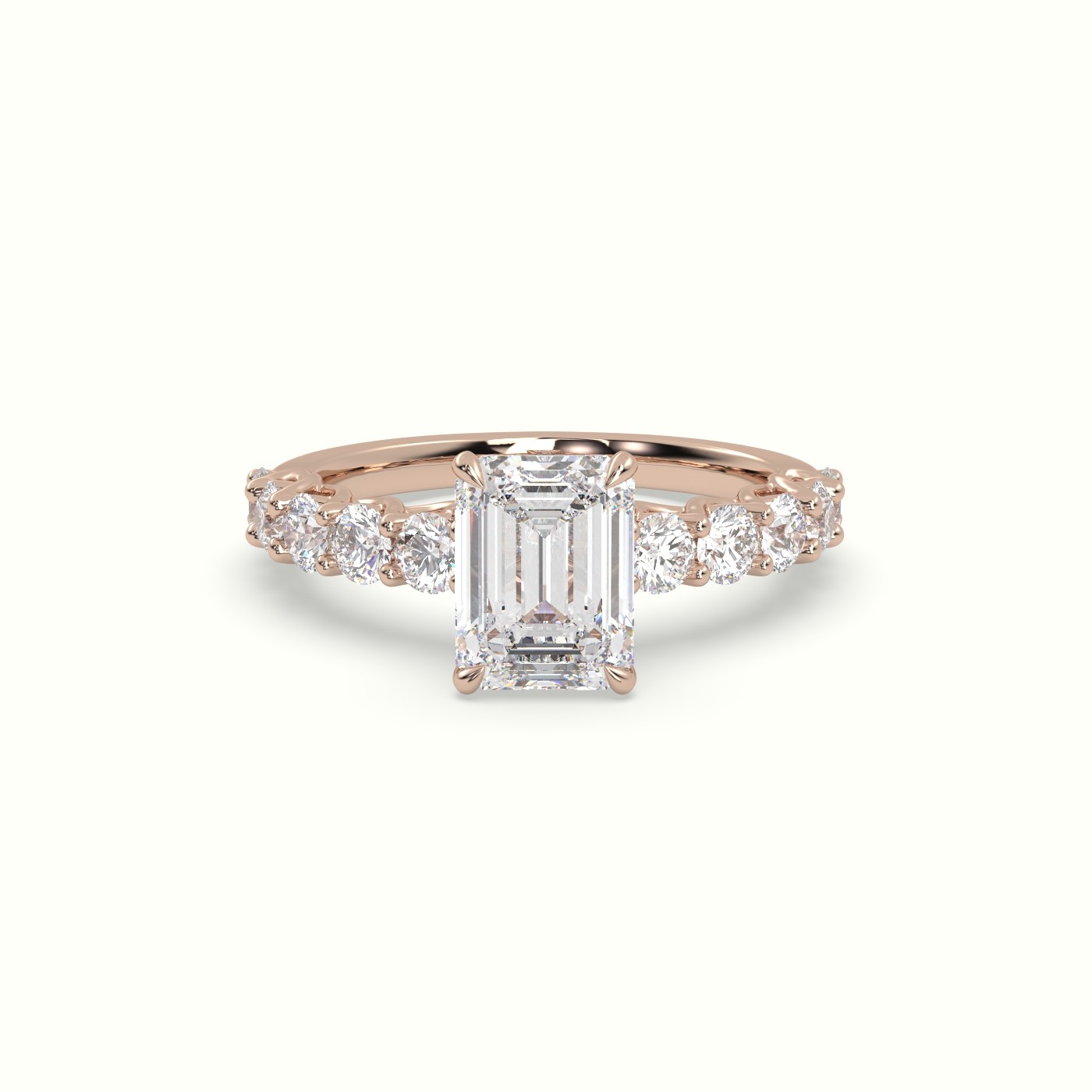18K Rose Gold Emerald Cut Diamond Engagement Ring with Side Stones