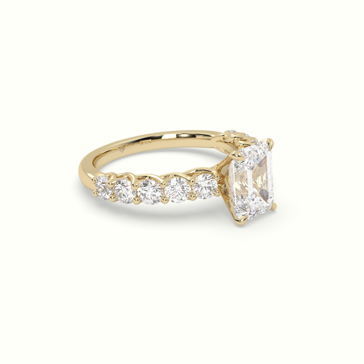 18K Yellow Gold Emerald Cut Diamond Engagement Ring with Side Stones