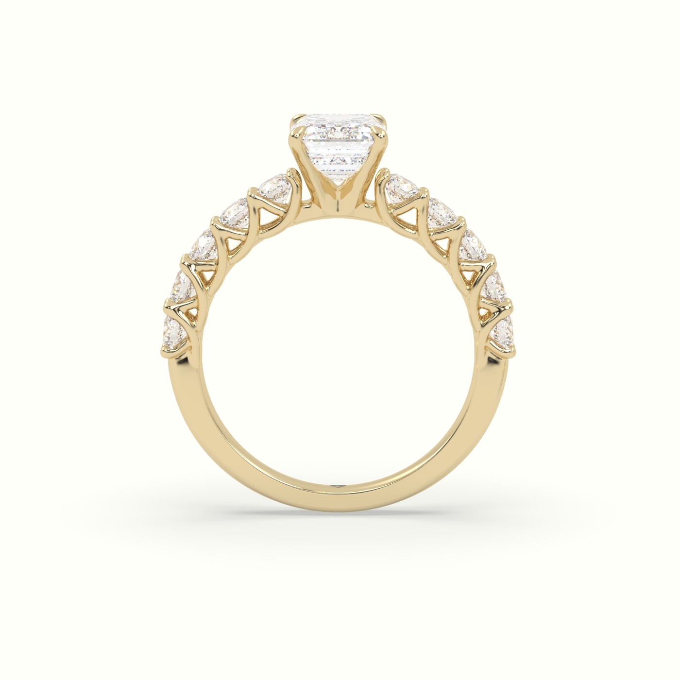 18K Yellow Gold Emerald Cut Diamond Engagement Ring with Side Stones