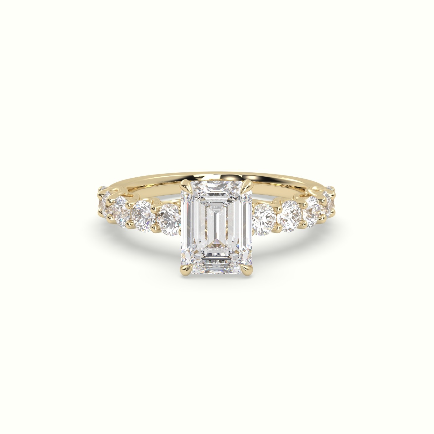 18K Yellow Gold Emerald Cut Diamond Engagement Ring with Side Stones