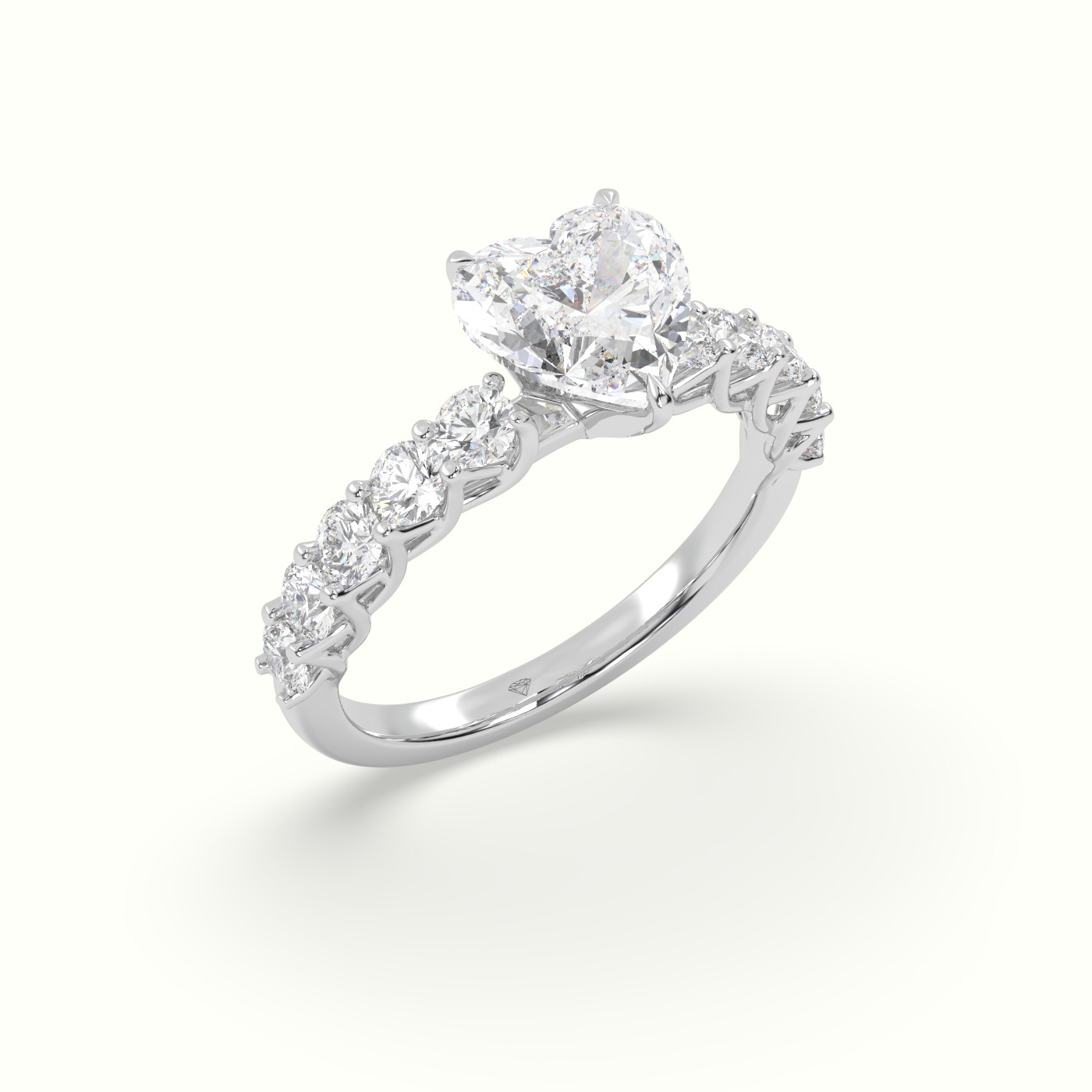 18K White Gold Heart Cut Diamond Engagement Ring with Side Stones