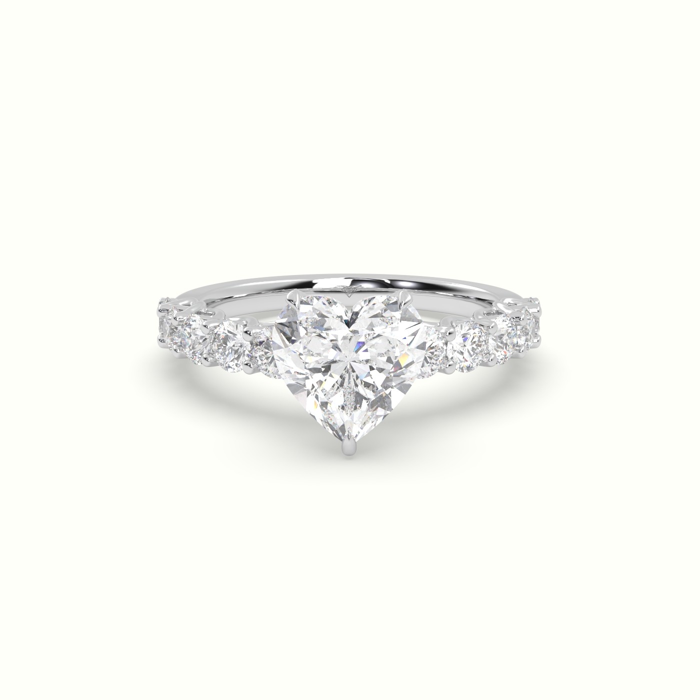 18K White Gold Heart Cut Diamond Engagement Ring with Side Stones