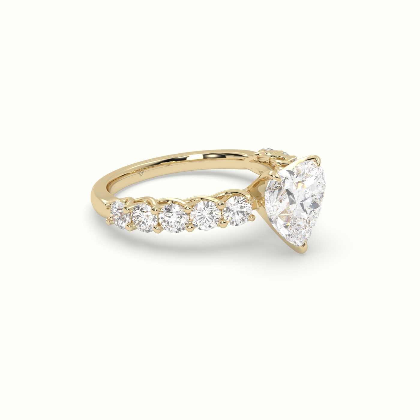 18K Yellow Gold Heart Cut Diamond Engagement Ring with Side Stones