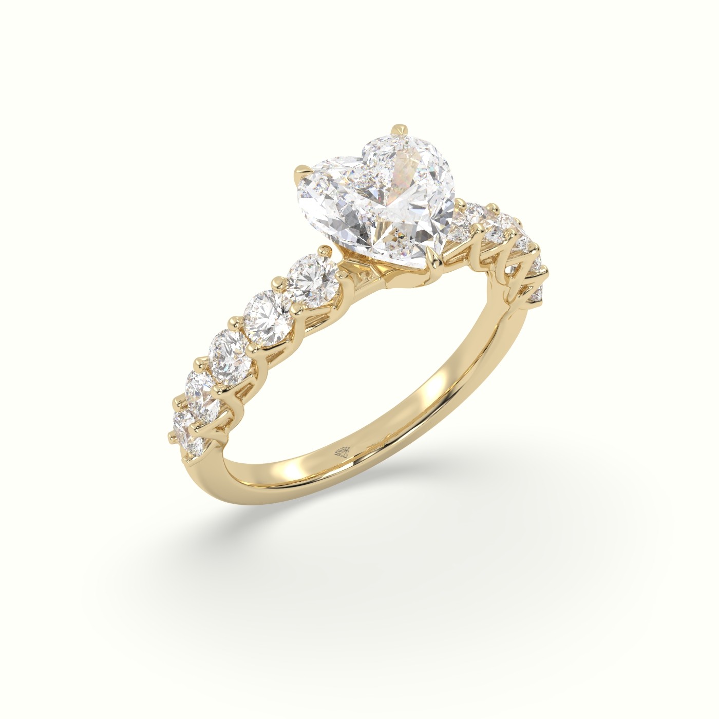 18K Yellow Gold Heart Cut Diamond Engagement Ring with Side Stones