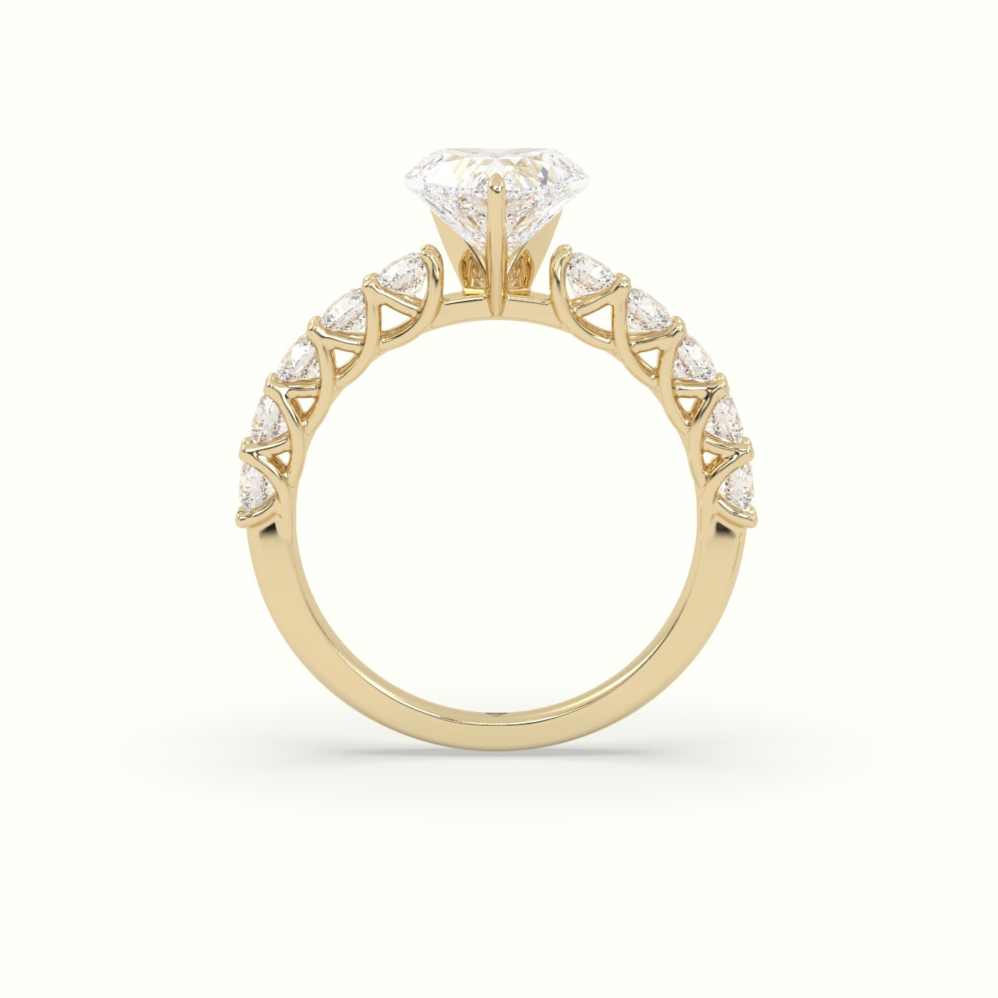 18K Yellow Gold Heart Cut Diamond Engagement Ring with Side Stones