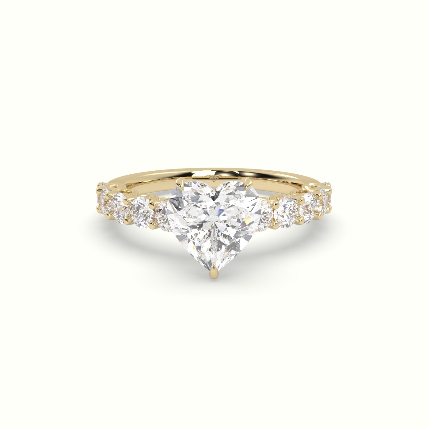 18K Yellow Gold Heart Cut Diamond Engagement Ring with Side Stones