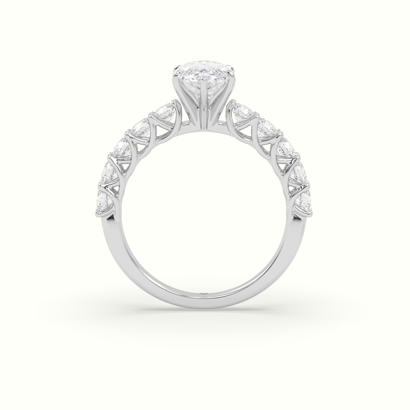 18K White Gold Marquise Cut Diamond Engagement Ring with Side Stones