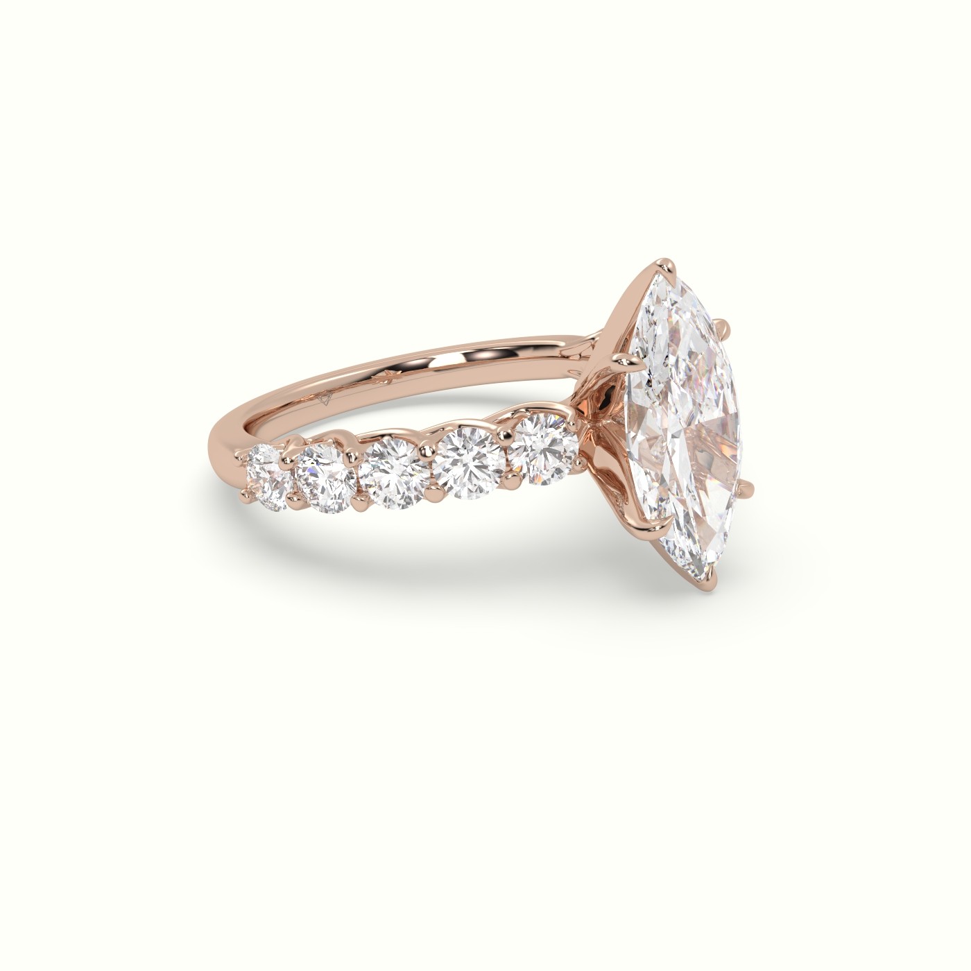 18K Rose Gold Marquise Cut Diamond Engagement Ring with Side Stones