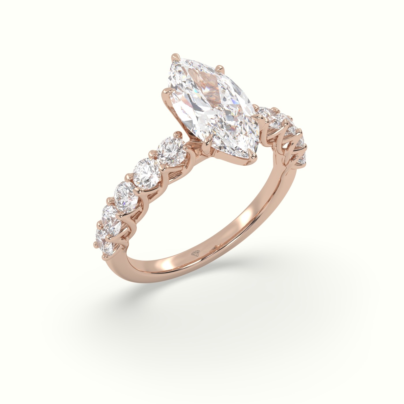 18K Rose Gold Marquise Cut Diamond Engagement Ring with Side Stones