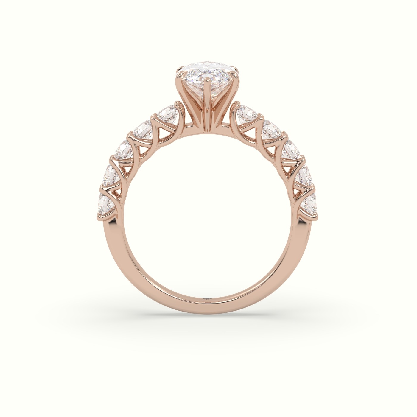18K Rose Gold Marquise Cut Diamond Engagement Ring with Side Stones