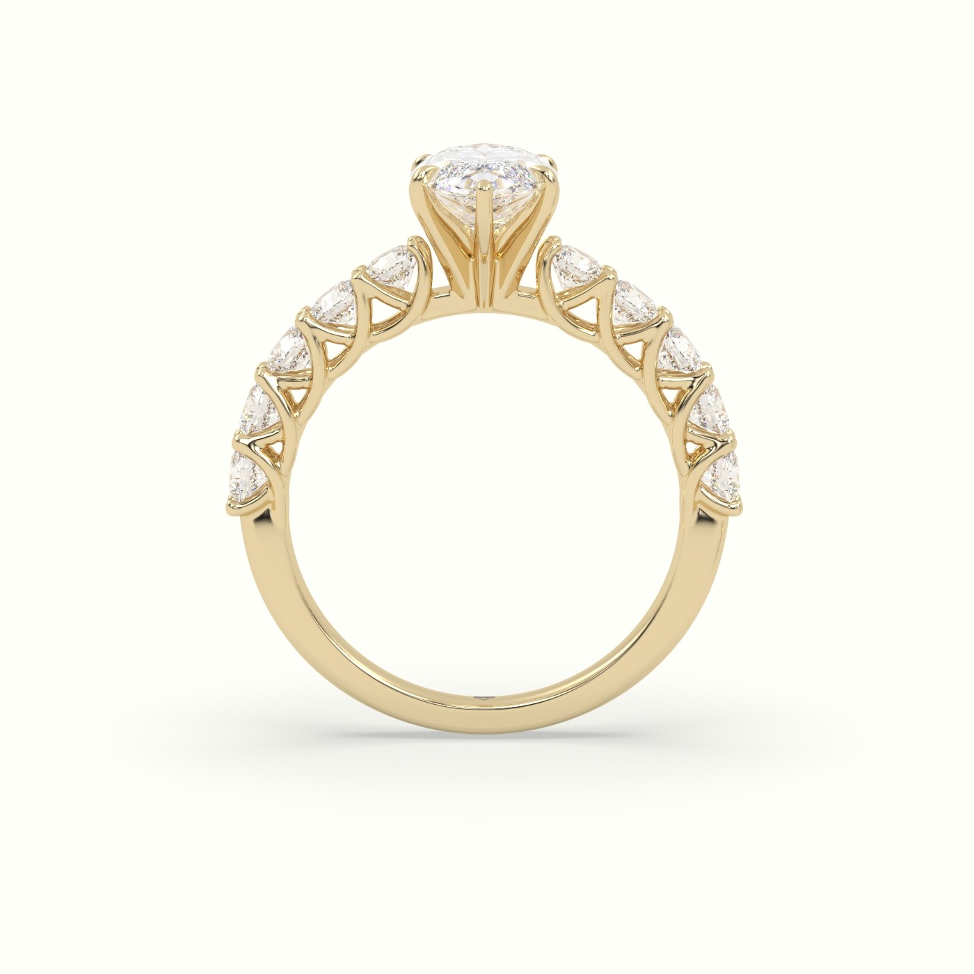 18K Yellow Gold Marquise Cut Diamond Engagement Ring with Side Stones