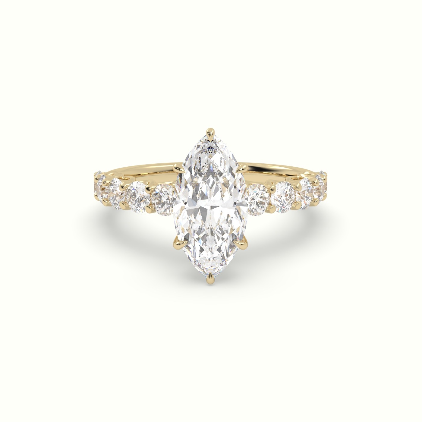 18K Yellow Gold Marquise Cut Diamond Engagement Ring with Side Stones