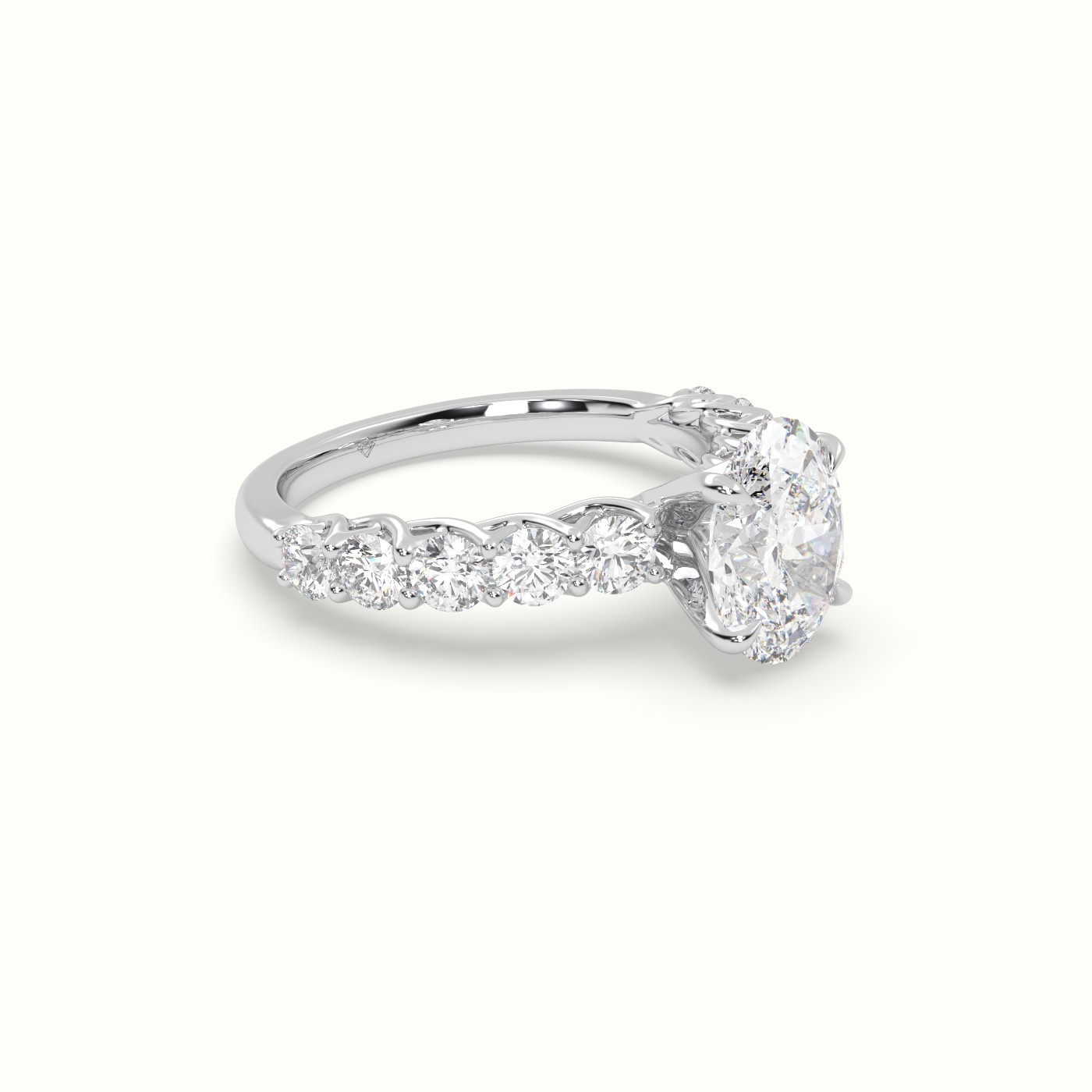 18K White Gold Oval Cut Diamond Engagement Ring with Side Stones