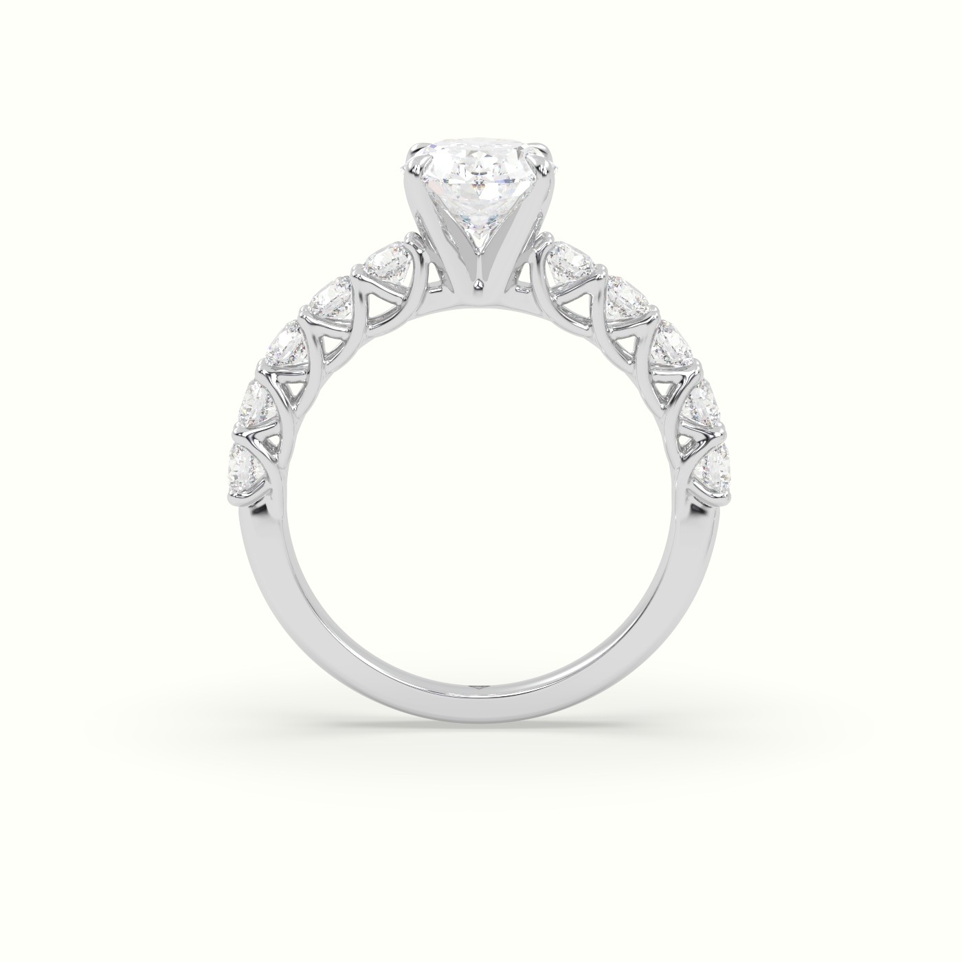 18K White Gold Oval Cut Diamond Engagement Ring with Side Stones