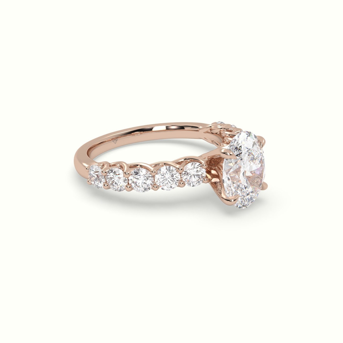 18K Rose Gold Oval Cut Diamond Engagement Ring with Side Stones