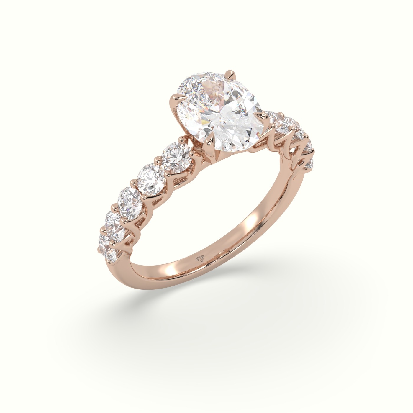 18K Rose Gold Oval Cut Diamond Engagement Ring with Side Stones