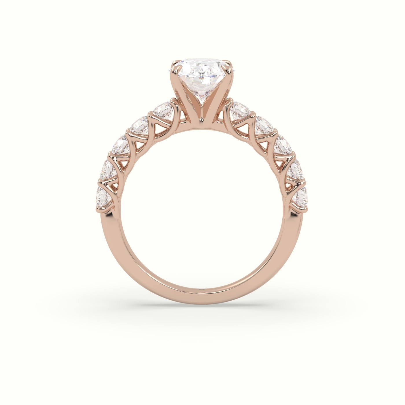 18K Rose Gold Oval Cut Diamond Engagement Ring with Side Stones