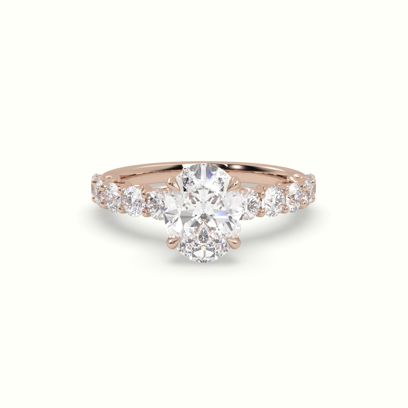 18K Rose Gold Oval Cut Diamond Engagement Ring with Side Stones