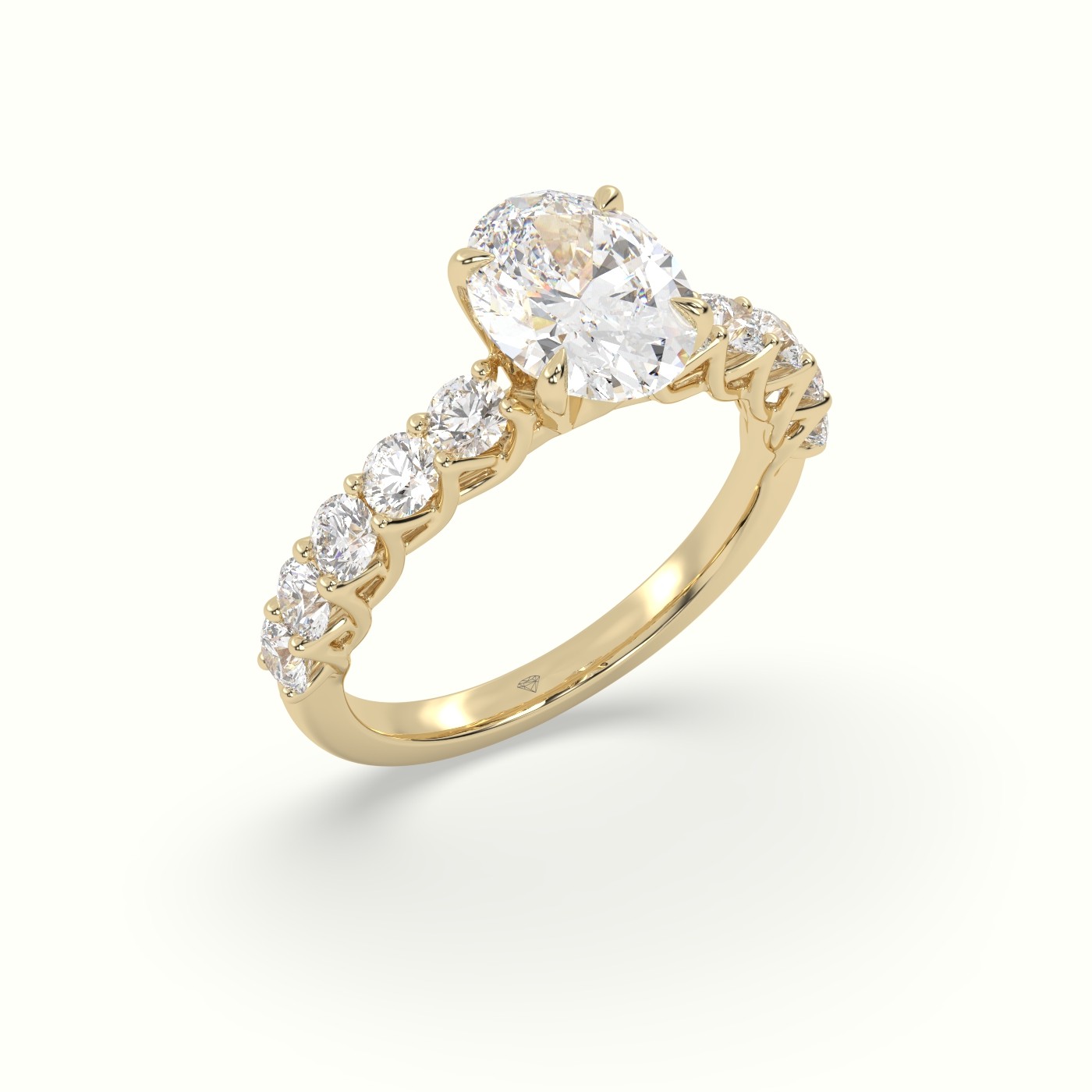 18K Yellow Gold Oval Cut Diamond Engagement Ring with Side Stones