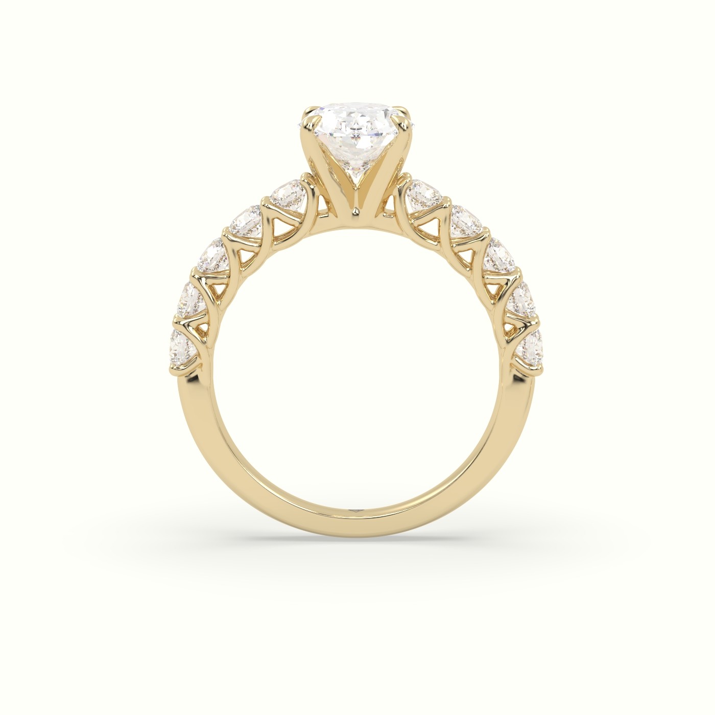 18K Yellow Gold Oval Cut Diamond Engagement Ring with Side Stones