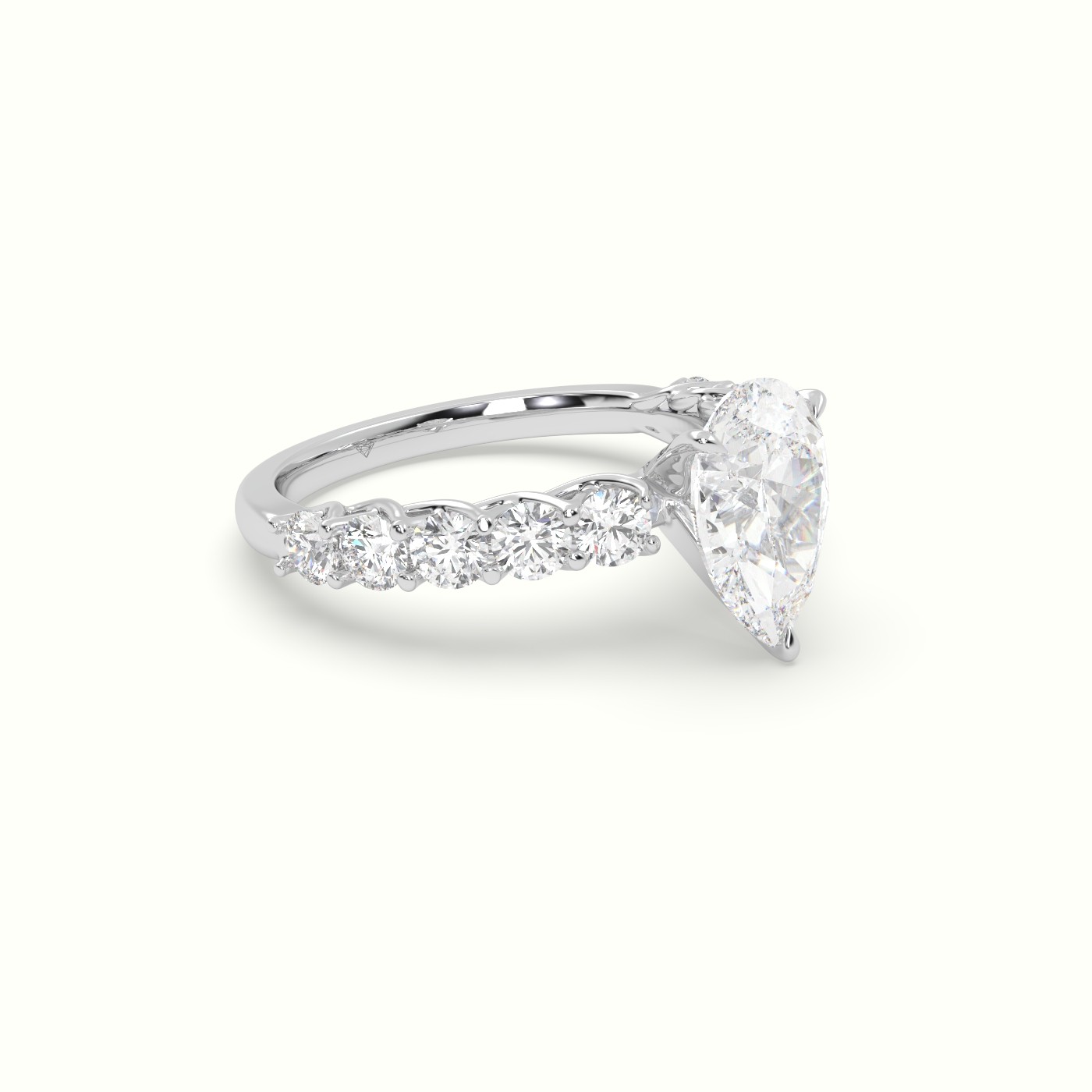 18K White Gold Pear Cut Diamond Engagement Ring with Side Stones