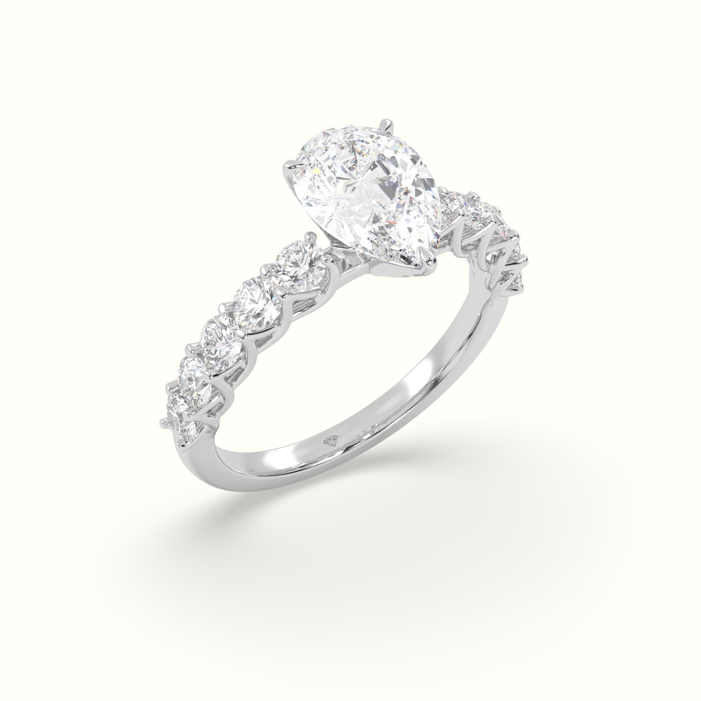 18K White Gold Pear Cut Diamond Engagement Ring with Side Stones