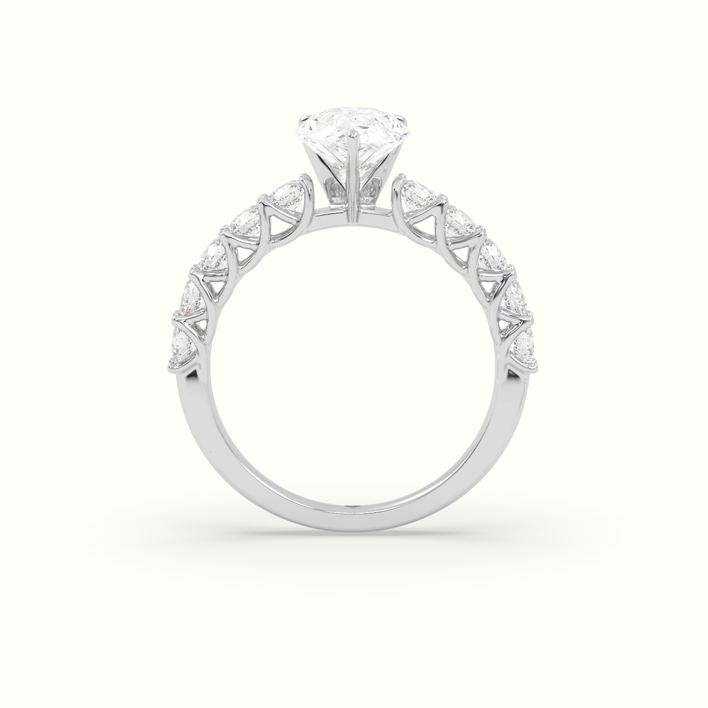 18K White Gold Pear Cut Diamond Engagement Ring with Side Stones