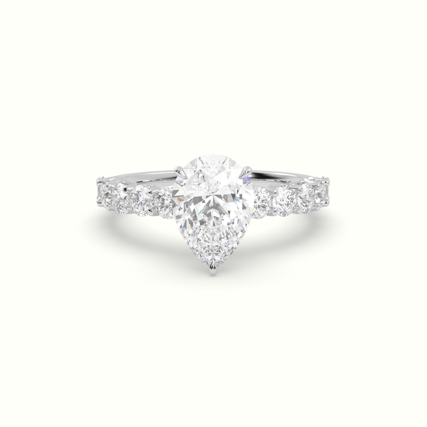 18K White Gold Pear Cut Diamond Engagement Ring with Side Stones