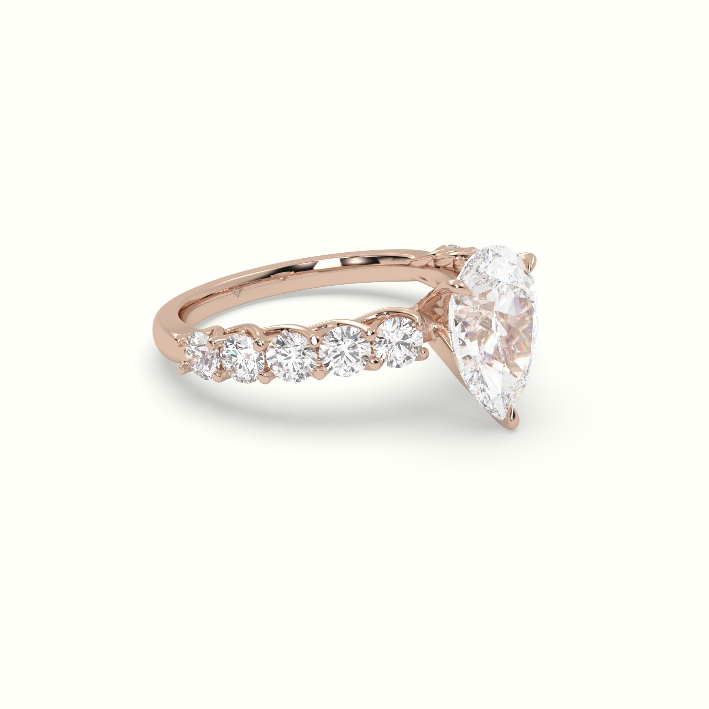 18K Rose Gold Pear Cut Diamond Engagement Ring with Side Stones
