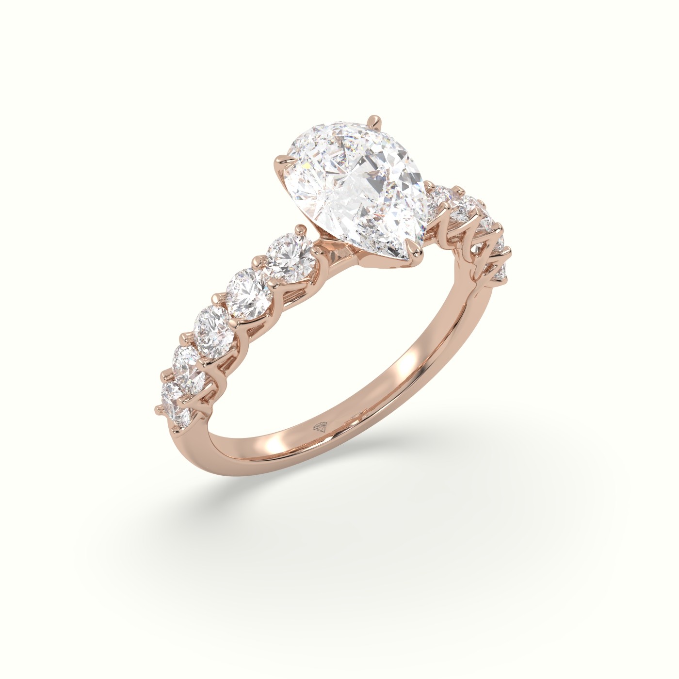 18K Rose Gold Pear Cut Diamond Engagement Ring with Side Stones