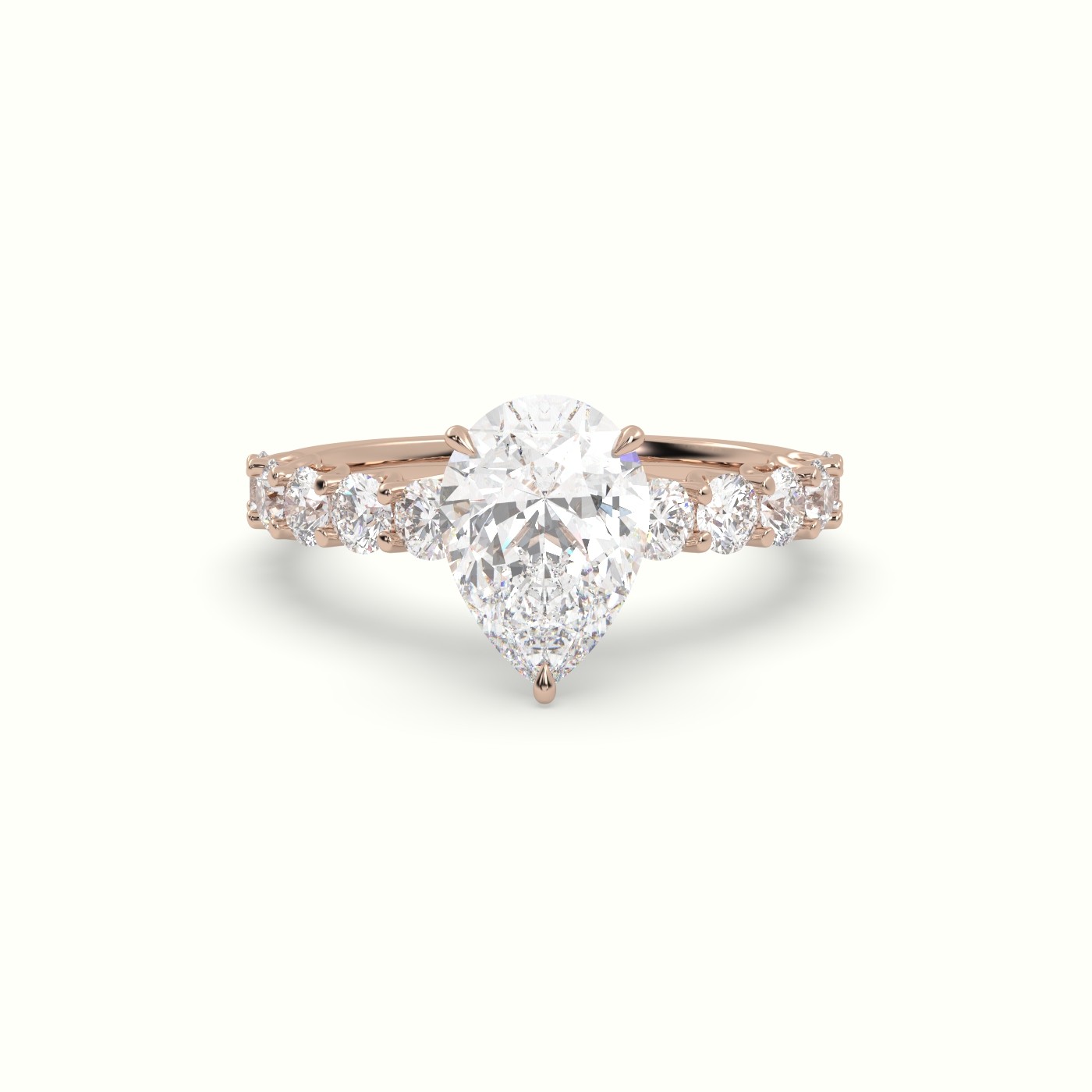 18K Rose Gold Pear Cut Diamond Engagement Ring with Side Stones