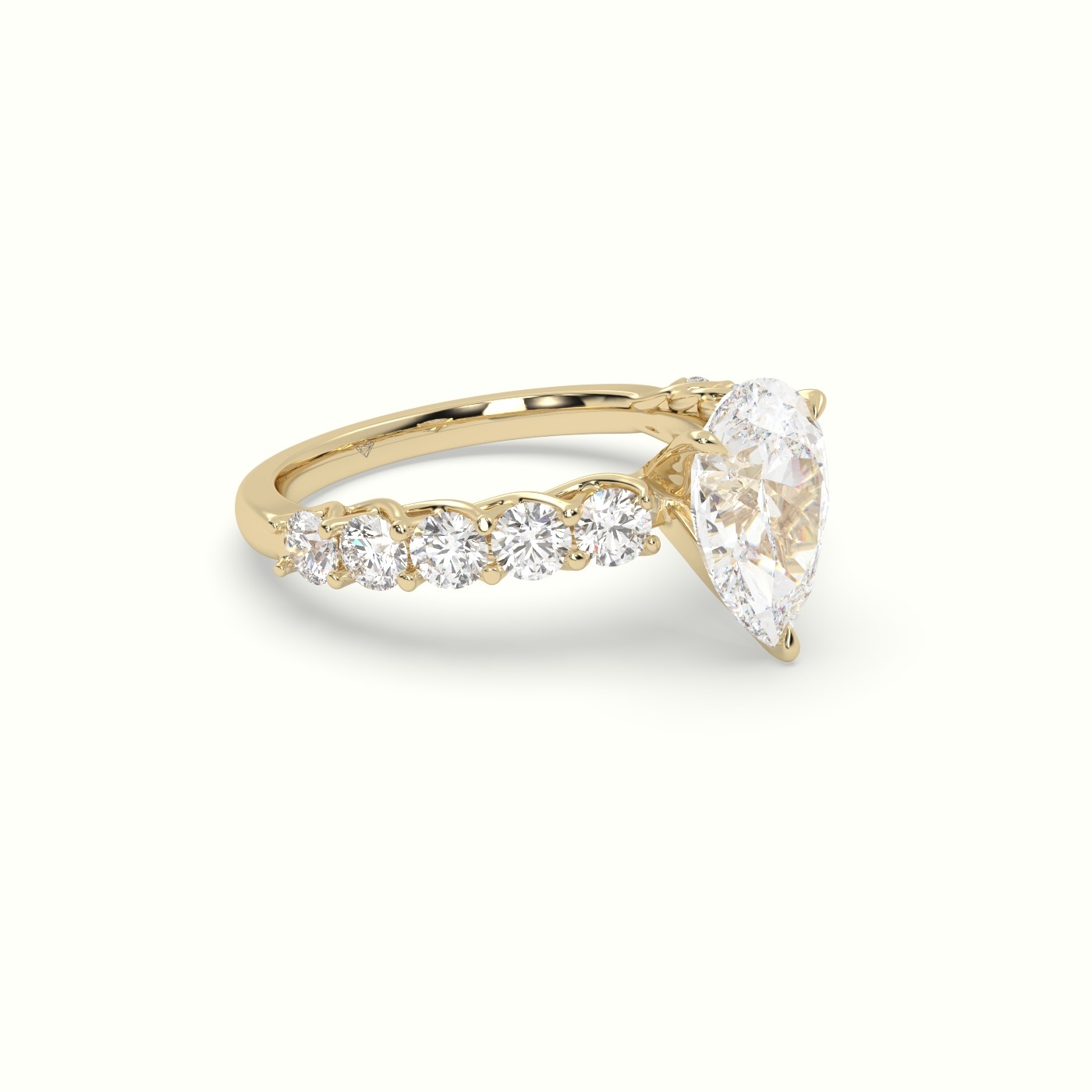 18K Yellow Gold Pear Cut Diamond Engagement Ring with Side Stones