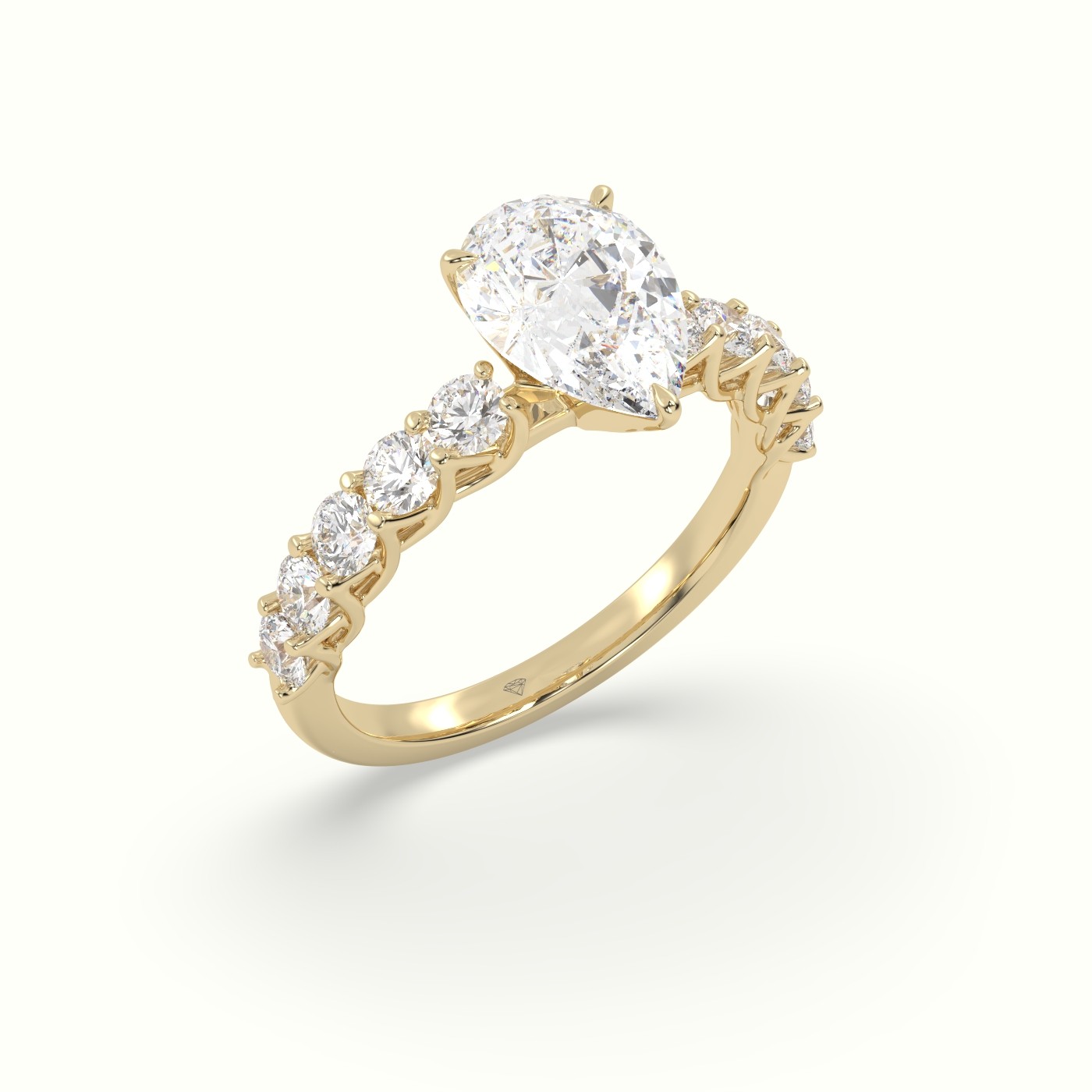 18K Yellow Gold Pear Cut Diamond Engagement Ring with Side Stones