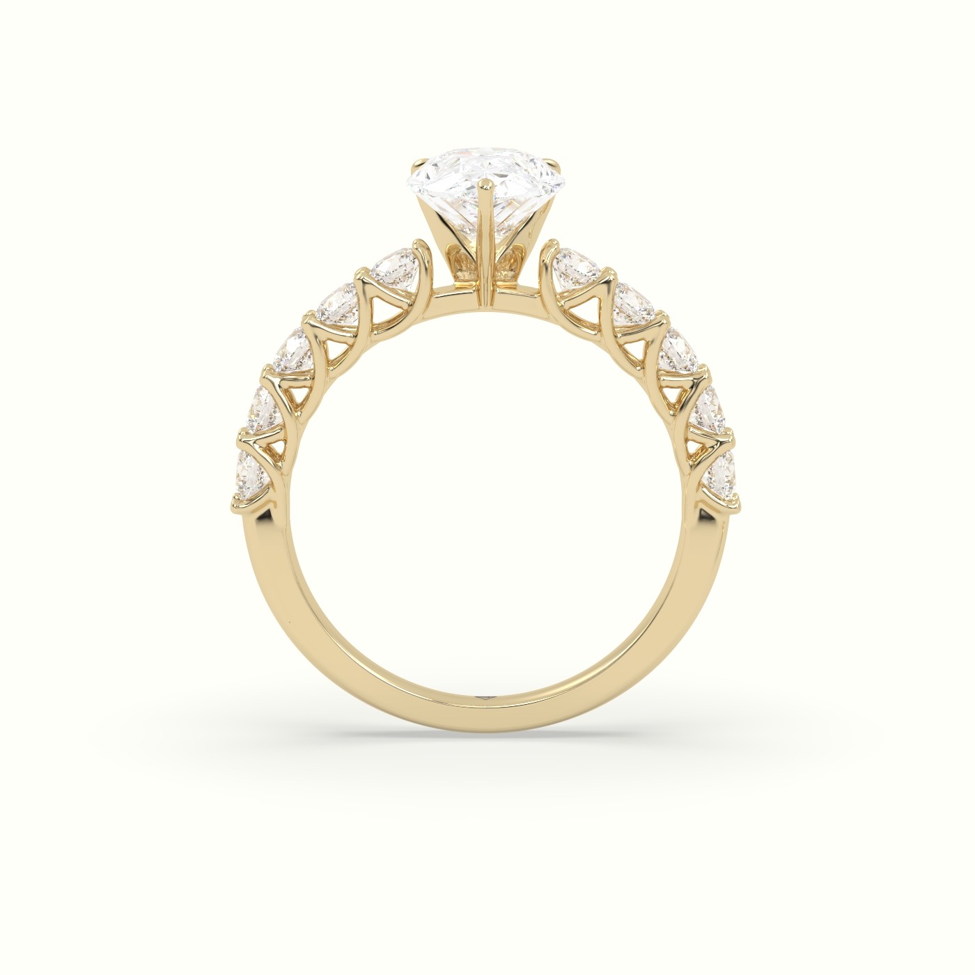 18K Yellow Gold Pear Cut Diamond Engagement Ring with Side Stones