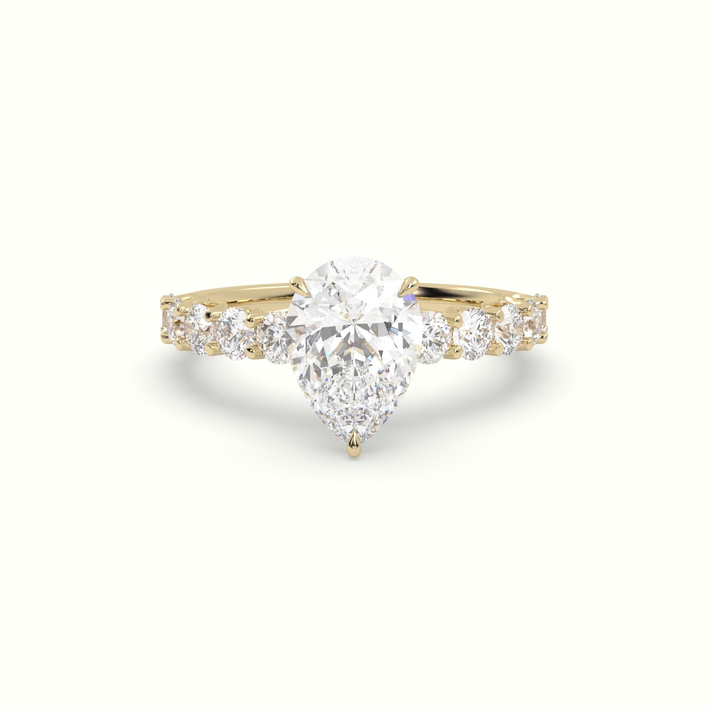 18K Yellow Gold Pear Cut Diamond Engagement Ring with Side Stones