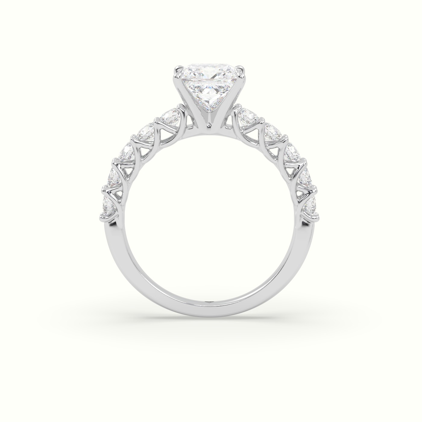 18K White Gold Princess Cut Diamond Engagement Ring with Side Stones
