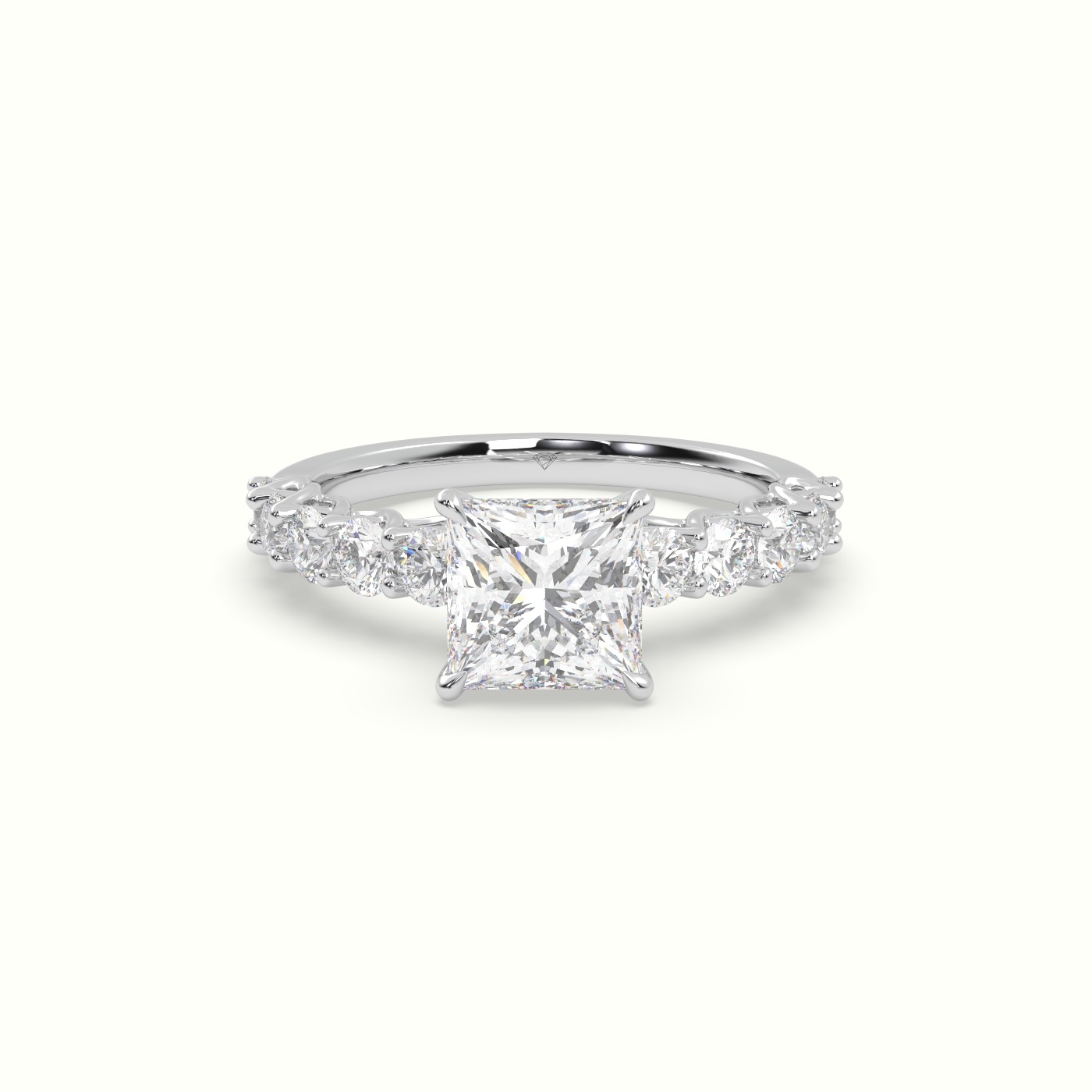 18K White Gold Princess Cut Diamond Engagement Ring with Side Stones