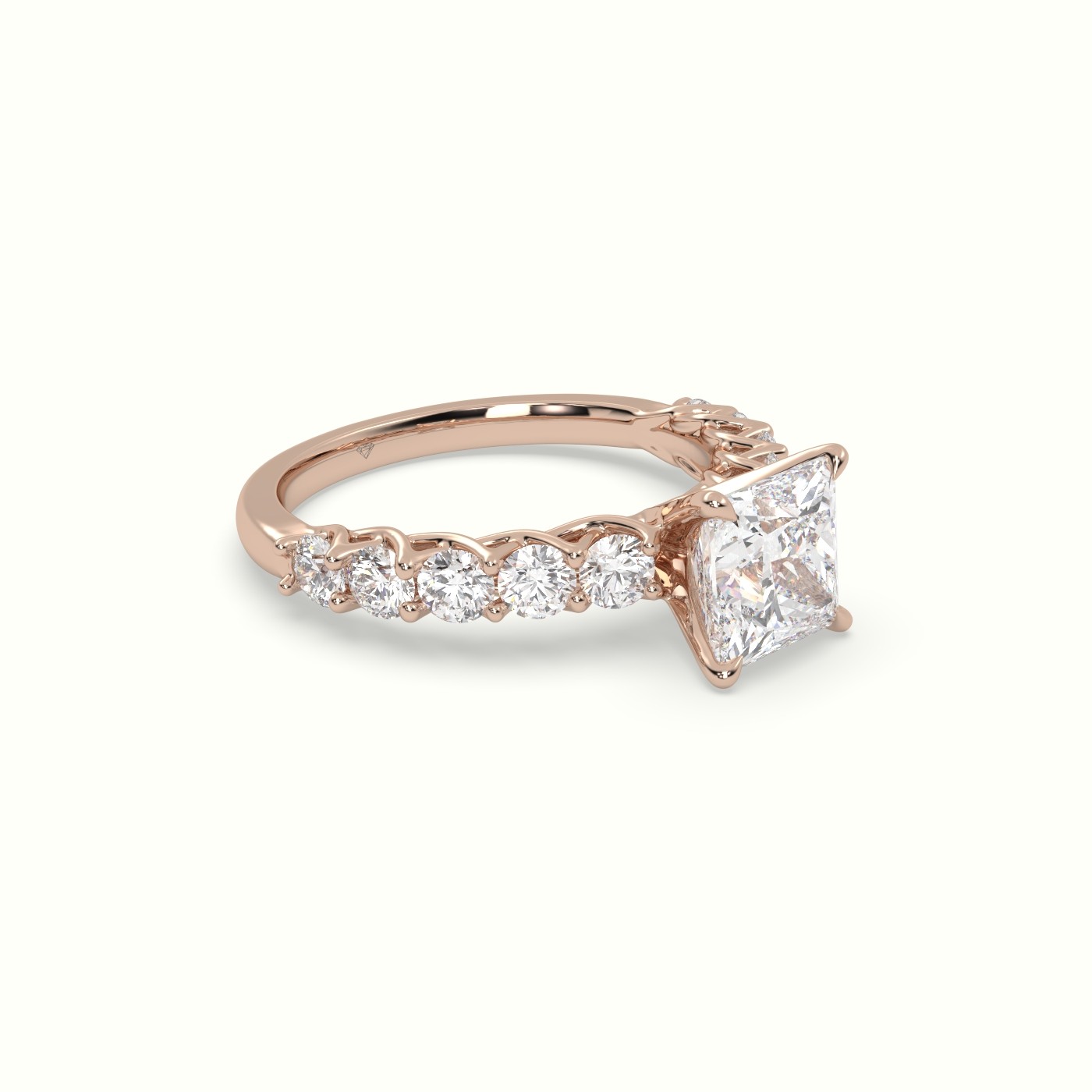 18K Rose Gold Princess Cut Diamond Engagement Ring with Side Stones