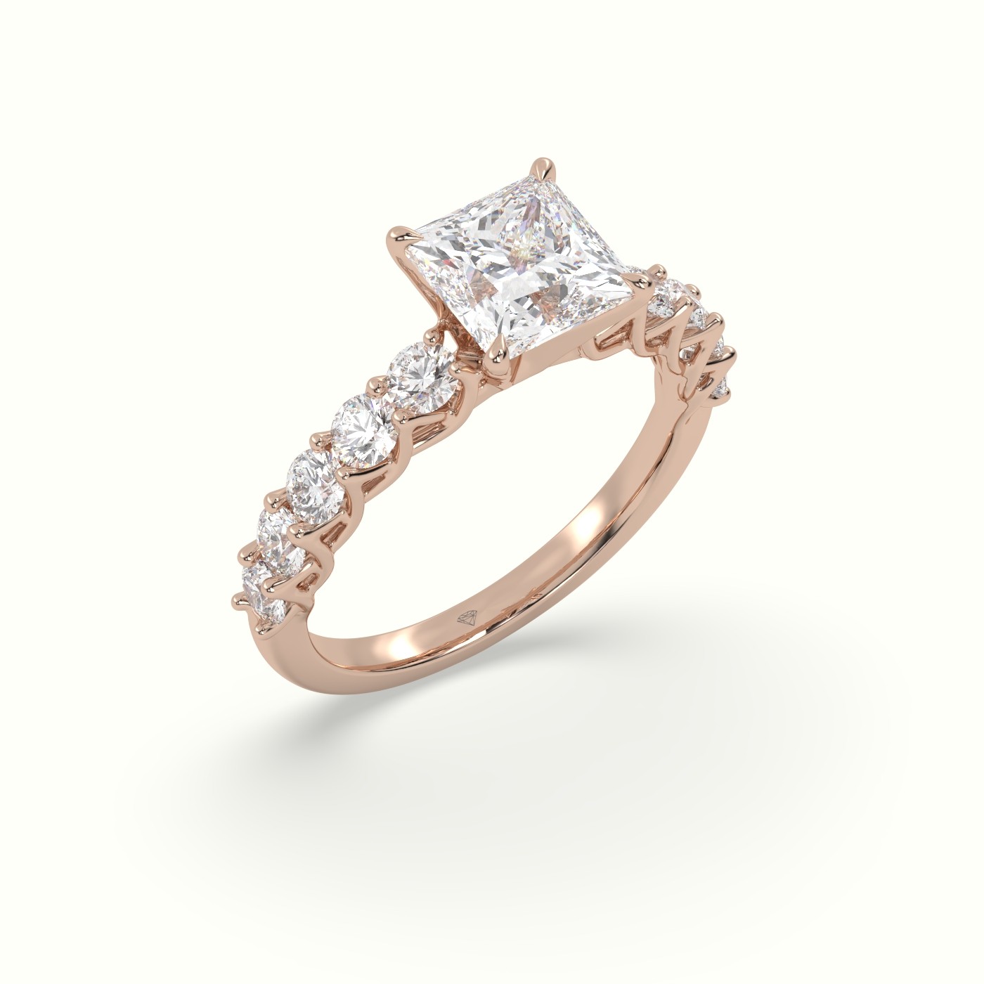 18K Rose Gold Princess Cut Diamond Engagement Ring with Side Stones