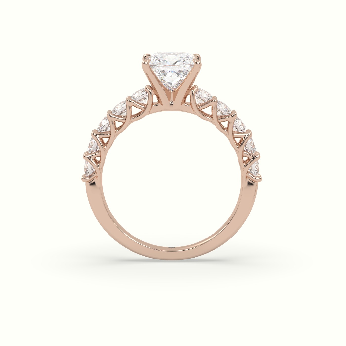 18K Rose Gold Princess Cut Diamond Engagement Ring with Side Stones