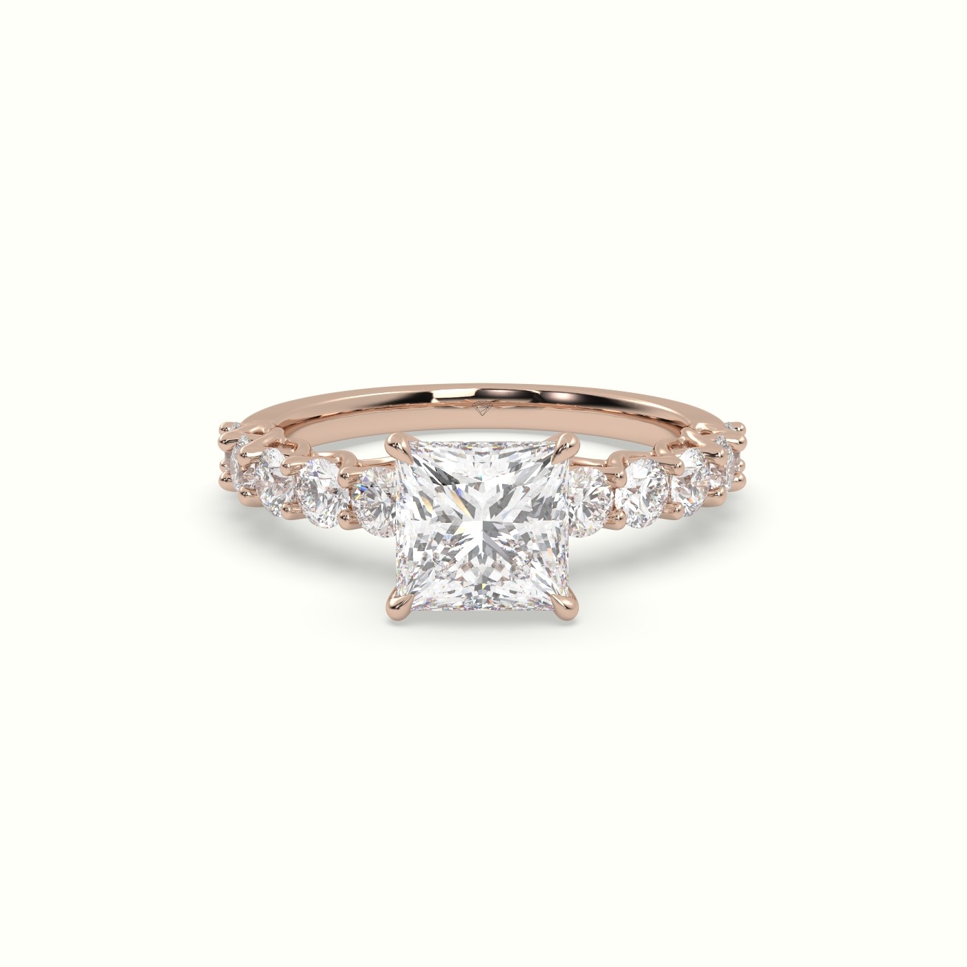18K Rose Gold Princess Cut Diamond Engagement Ring with Side Stones