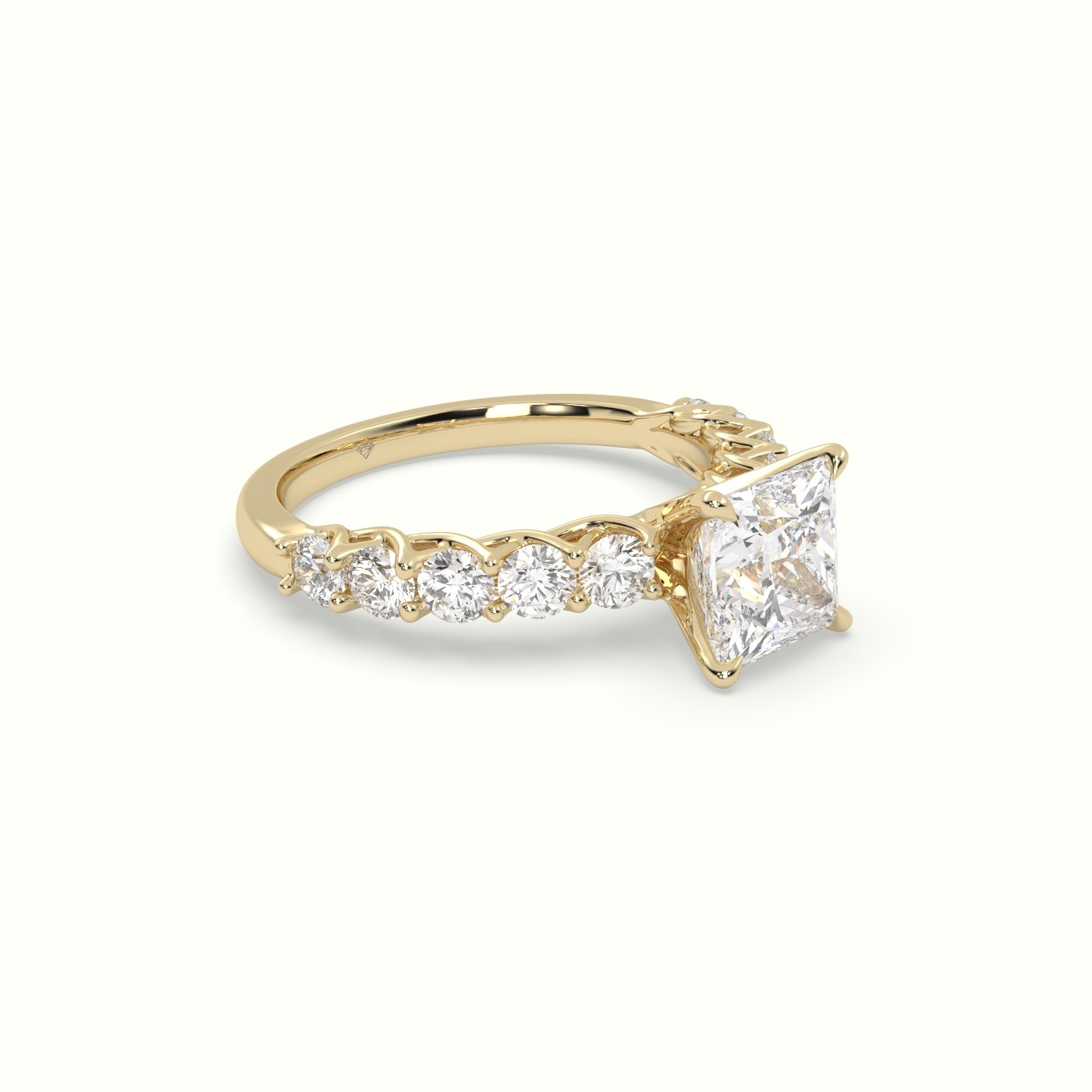 18K Yellow Gold Princess Cut Diamond Engagement Ring with Side Stones